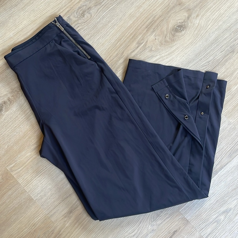 ATHLETA Gramercy Track Trouser Black Wide Leg Snap Ankle 12T